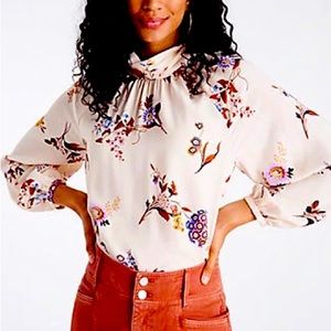 Ann Taylor XL Floral Shirred Mock Neck Top